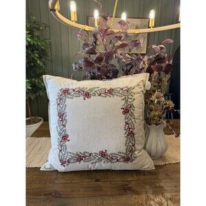 Natural Embroidered Green and Bows Pillow- 24 x 24" -Threshold Studio McGee NEW